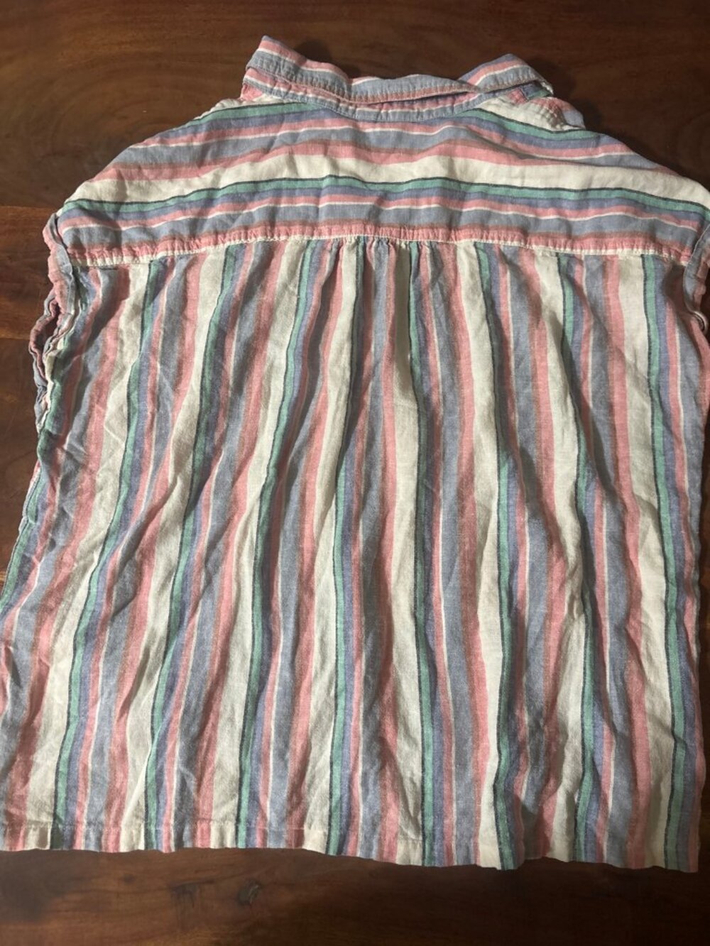 Orvis Striped Sleeveless Button Up Shirt Pastel Linen Rayon XL
